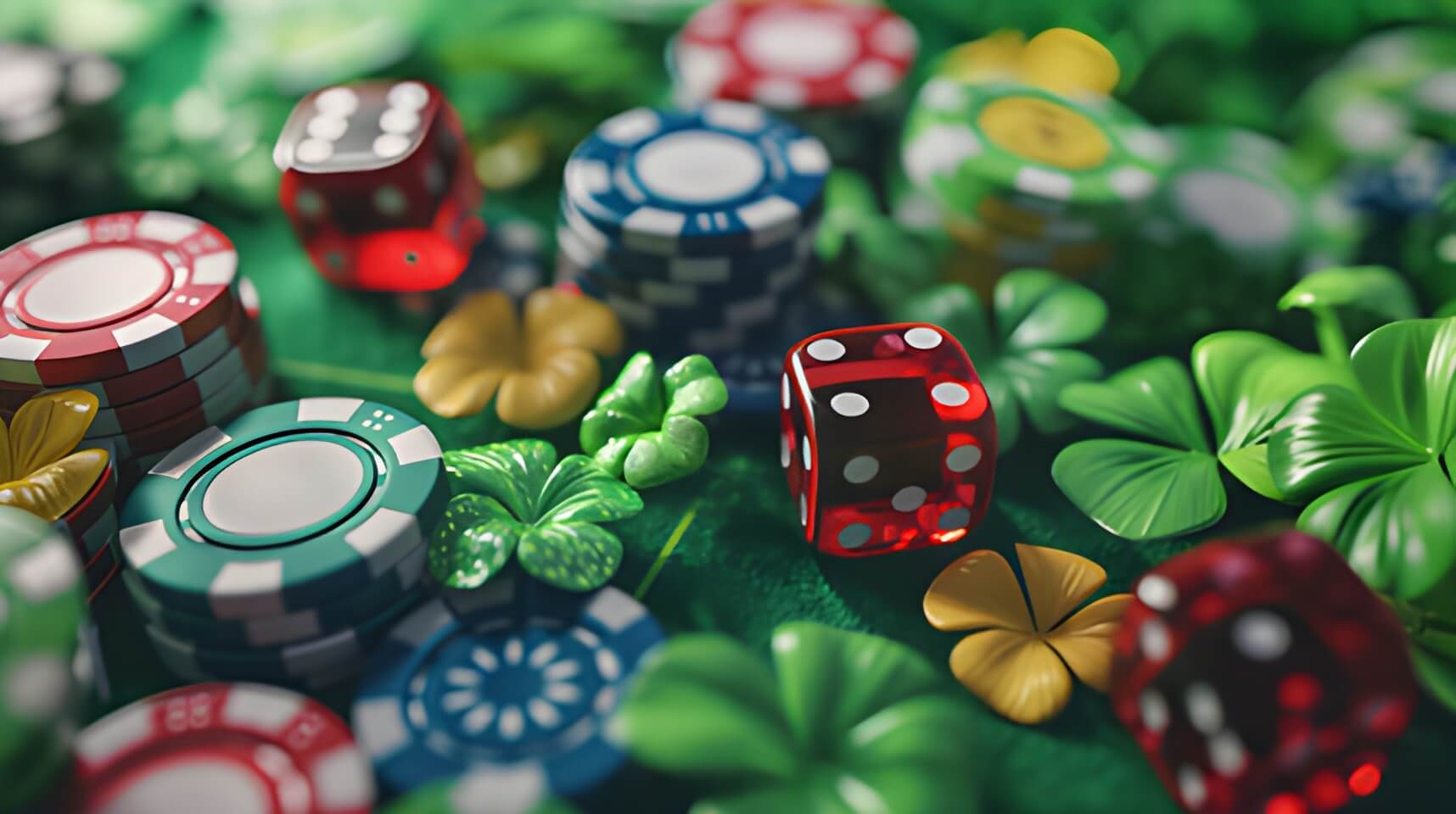 Casino atmosphere with green poker chips